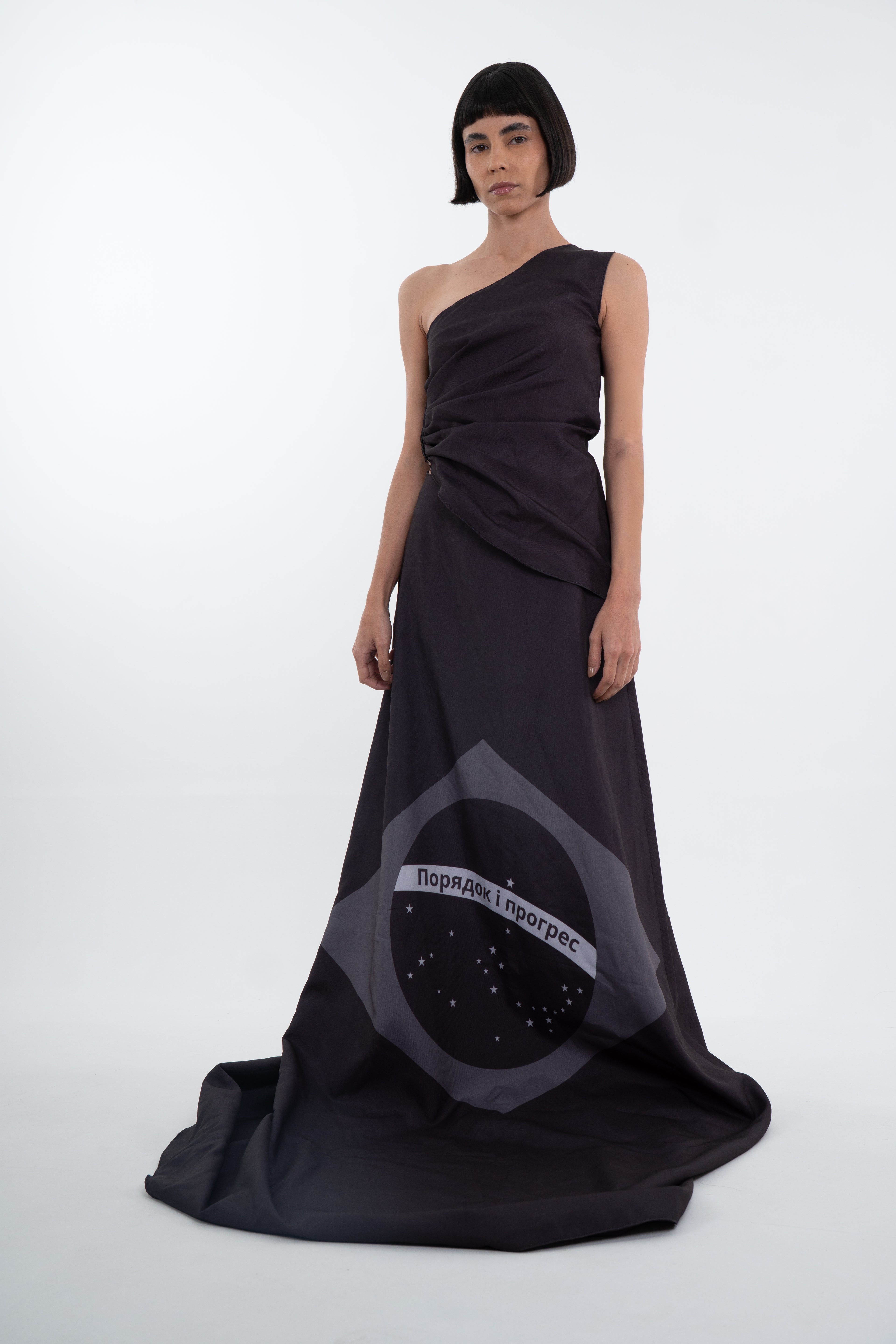 ONE-SHOULDER TOP “ПОРЯДОК И ПРОГРЕСС”