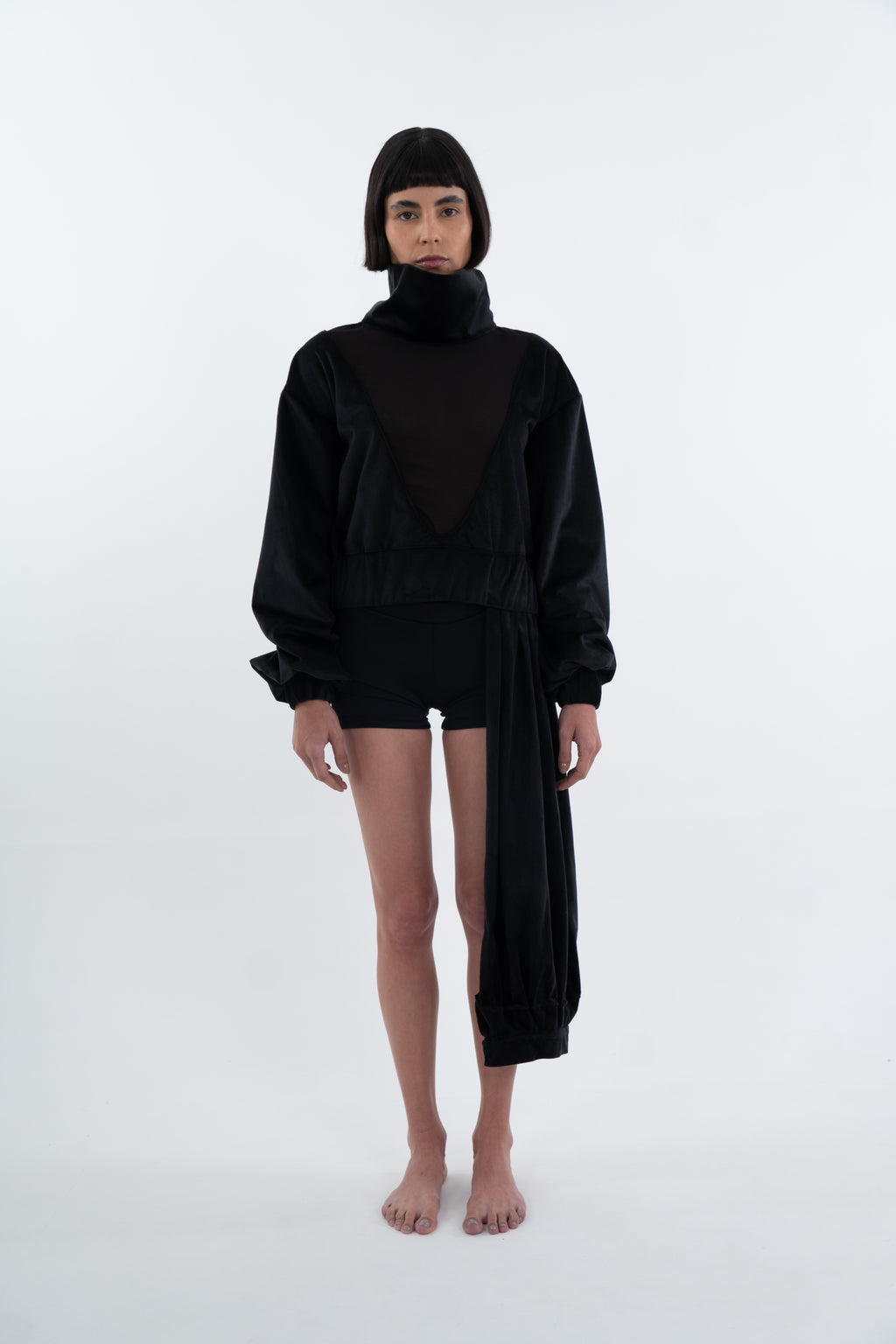 HIGH- NECK SWEATER WITH DRAPE DETAIL