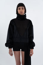 HIGH- NECK SWEATER WITH DRAPE DETAIL